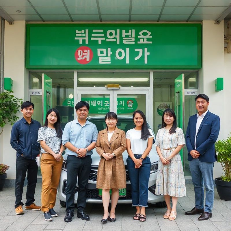 둔산대로 사무소 앞에 선 Poolsflow 팀 8명의 단체 사진