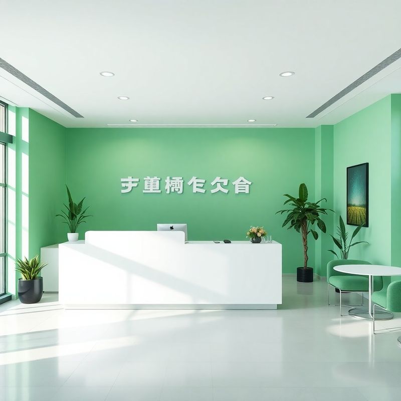 에메랄드 톤 인테리어의 Poolsflow 대전 사무소 리셉션